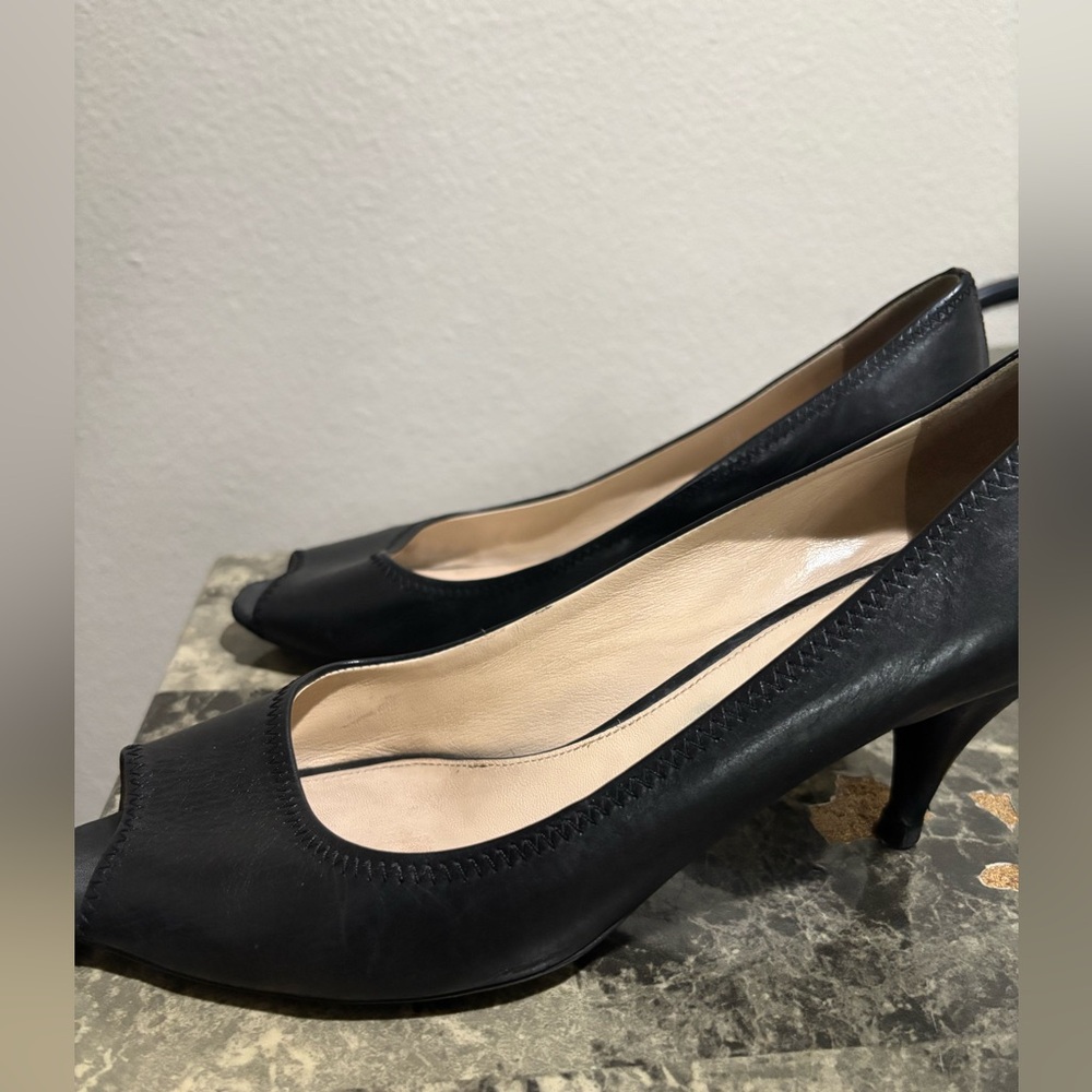 Prada Black Leather Peep-Toe Heels - Picture 3 of 7